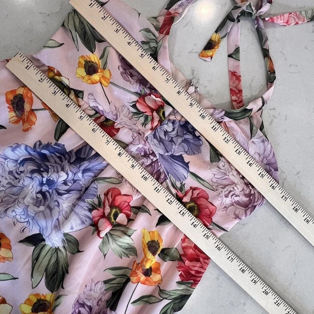 Express Floral Tiered Maxi Dress‎ Pink Tie Strap Cottagecore Romantic Feminine S